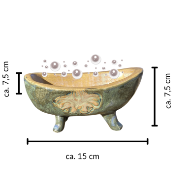 Grüner Seifenhalter, Maße 15 cm x 7,5 cm.